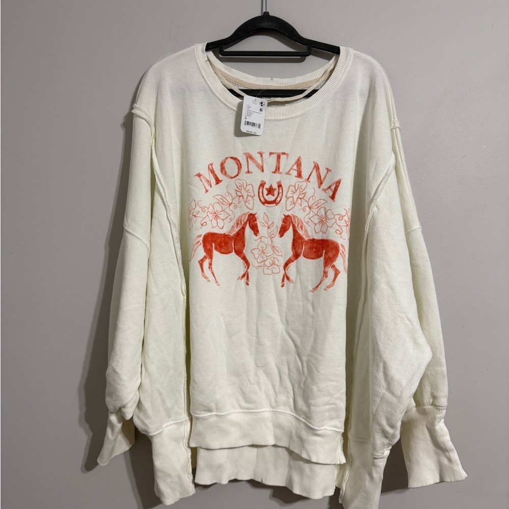 NWT Free People / We The Free Graphic Camden Sweatshirt Coconut combo Montana S